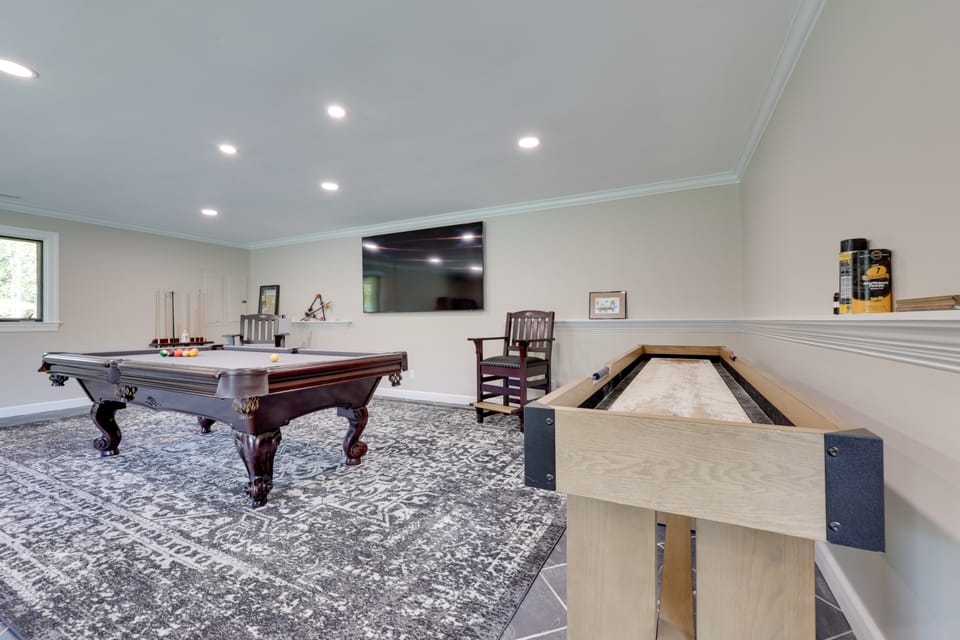 Game Room & Fire Pit! Luxe Louisburg Farmhouse House in North Carolina