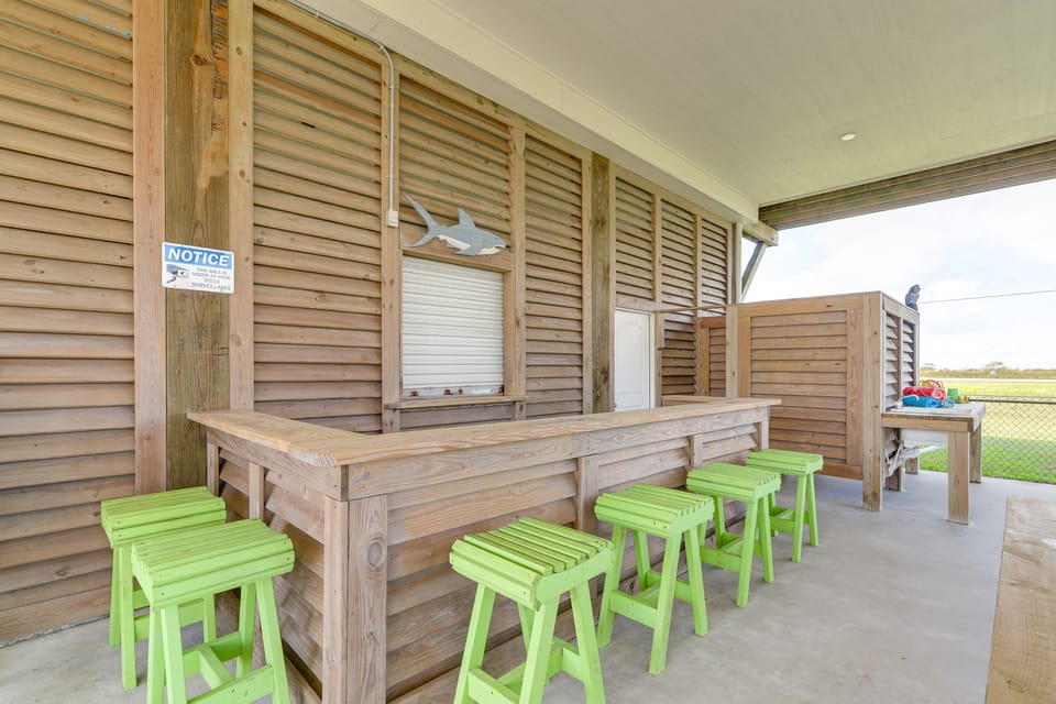 Walk to Shore: Crystal Beach Escape w/ Deck & Bar! House in Bolivar Peninsula