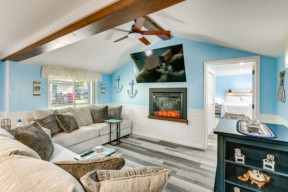 Walk to Sand Lake Beach! Family Escape w/ Fire Pit House in Michigan