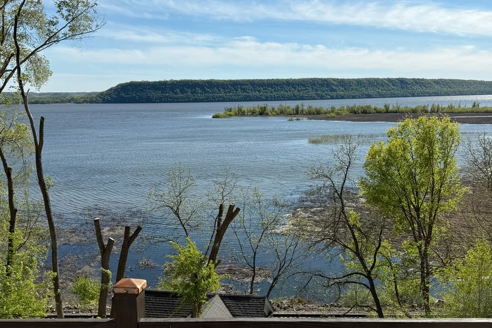 River Views & Gas Fire Table: Maiden Rock Retreat House in Maiden Rock