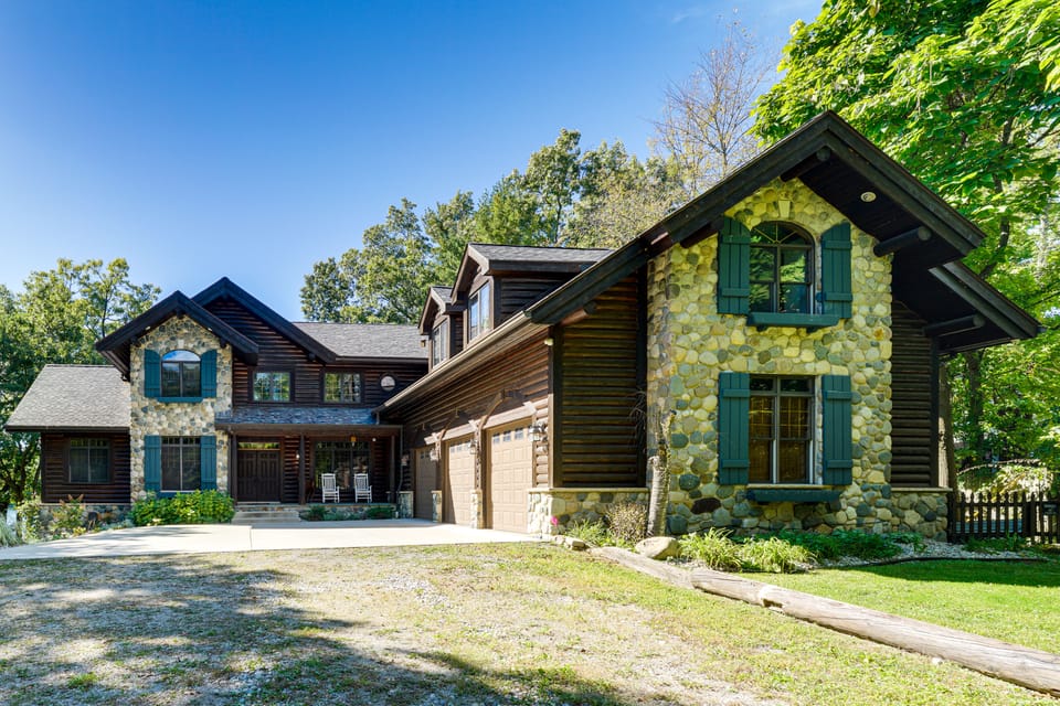 Log Home on Tipsico Lake w/ Beach & Dock House in Michigan