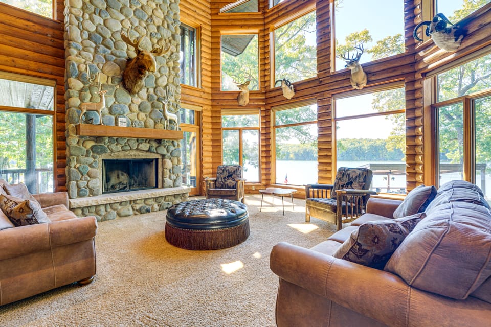 Log Home on Tipsico Lake w/ Beach & Dock House in Michigan