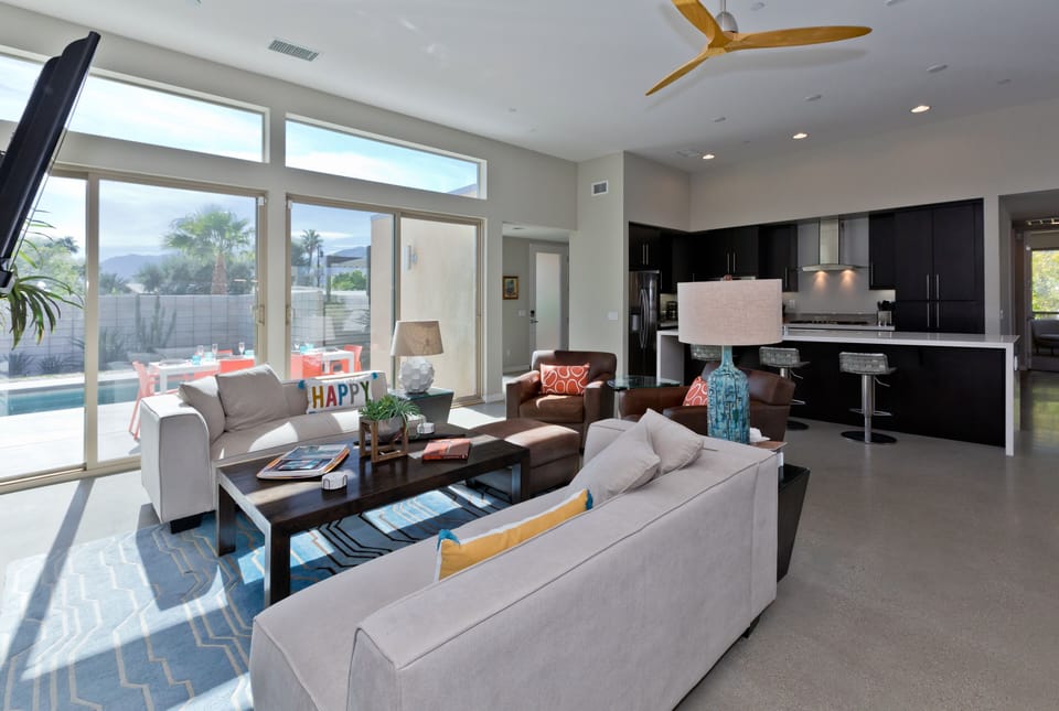  View from living room to pool area