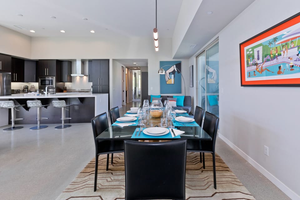 Glass top dining table for up to eight guests