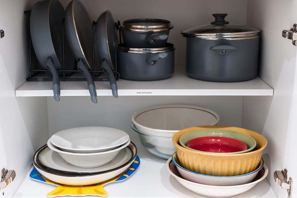 pots and pans, serving dishes