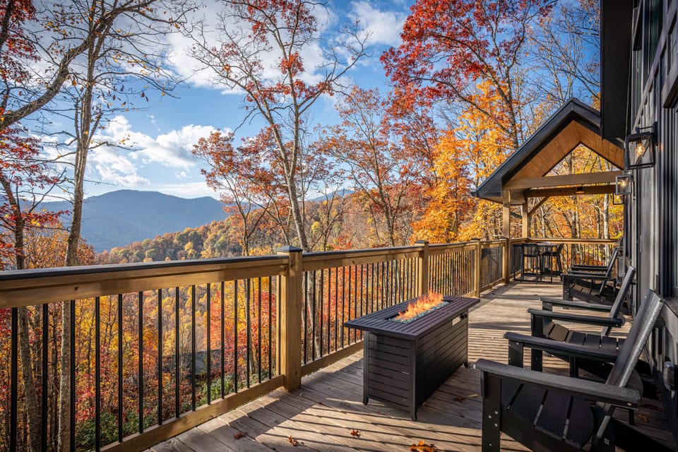 Blue Ridge Mountain views from inside and outside cabin