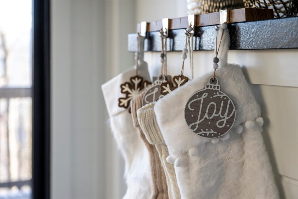 Christmas stockings with festive ornaments, bringing joy to the season!