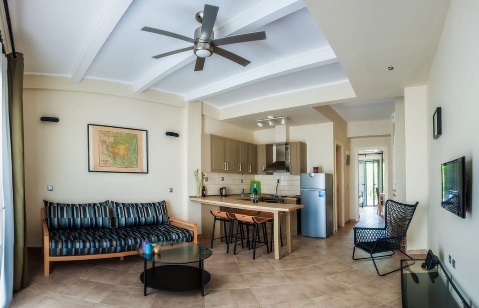 Deluxe Apartment | Living area | 27-inch flat-screen TV with satellite channels, TV