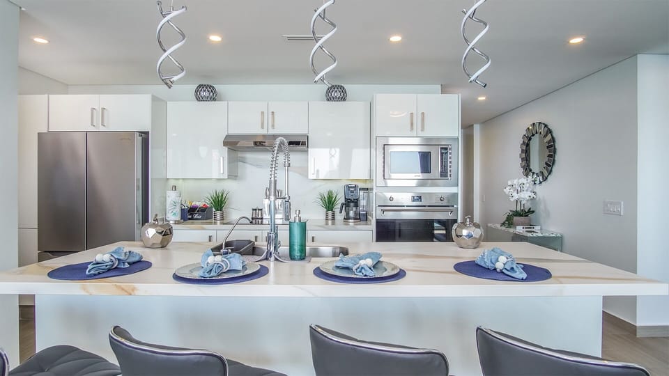 Custom lighting at the kitchen island.