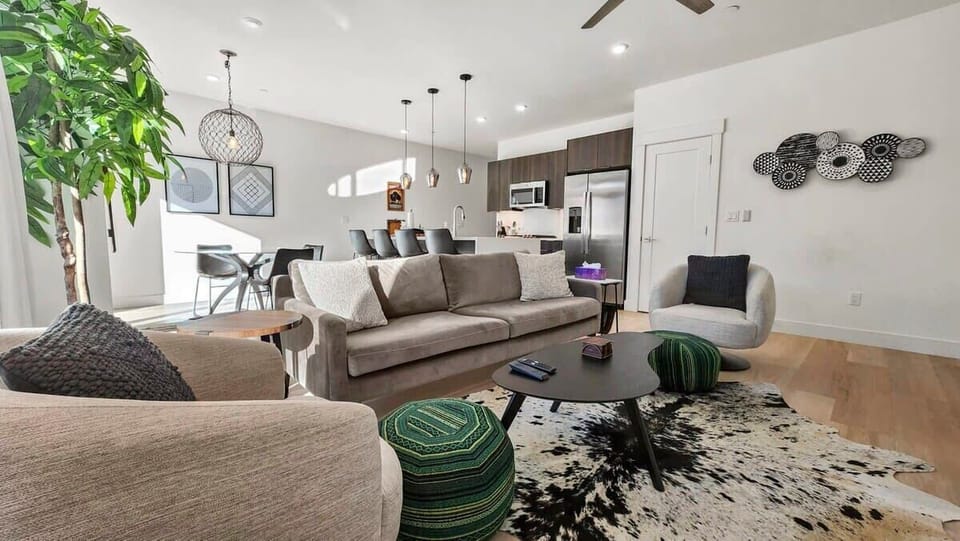 The shared living space has an open layout that seamlessly blends together making for an ideal space for entertaining or relaxing.