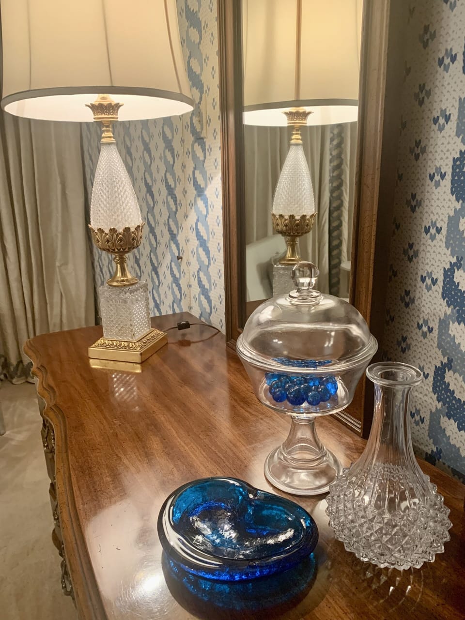 Blue room dresser and lamp.