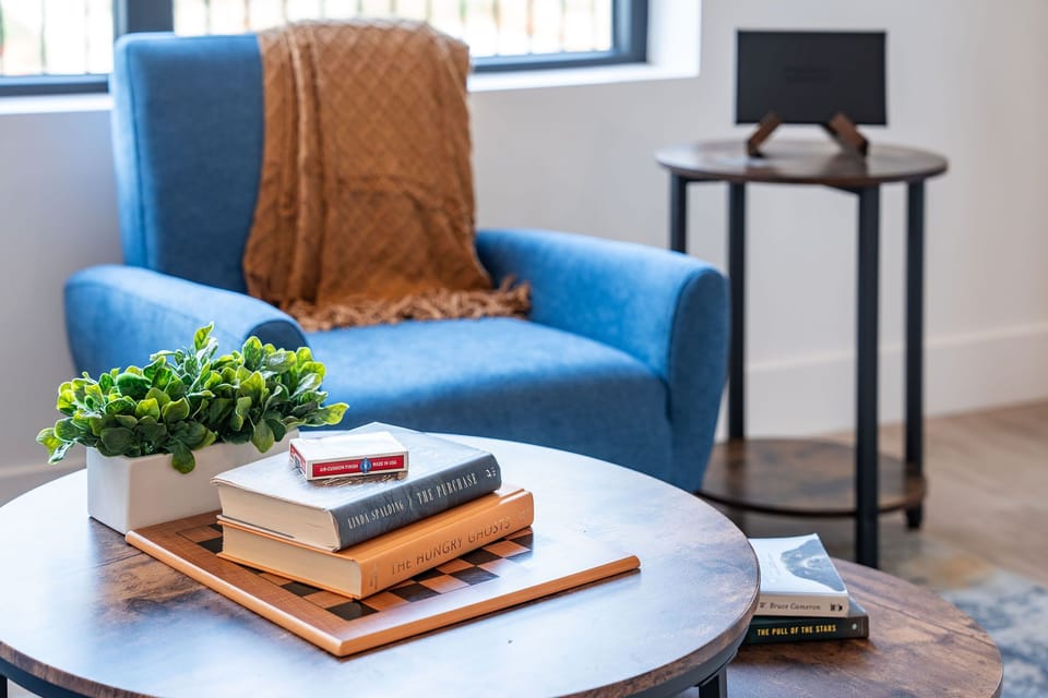 The property is stocked with books and games for guests to enjoy