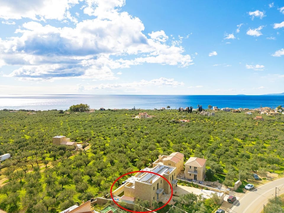 Aerial view showing location of villa
