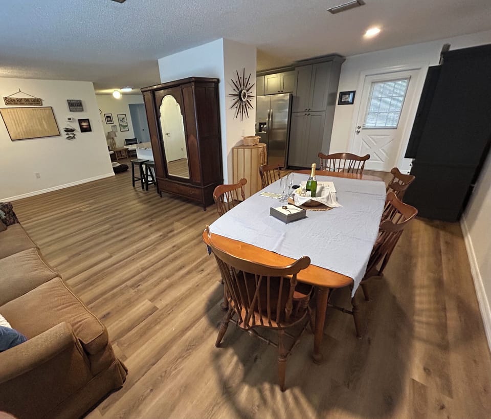 Dining room and living room.