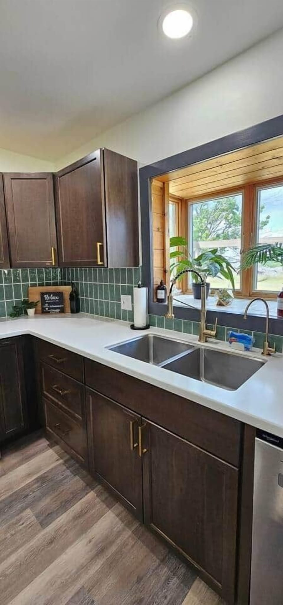 Modern farmhouse is happy to let you know we supply a starter share of dishwasher pods, paper towel, sponge, trash bags, dish soap, hand soap, swiffer mop pads, kitchen towels, olive oil and some basic cupboard spices.