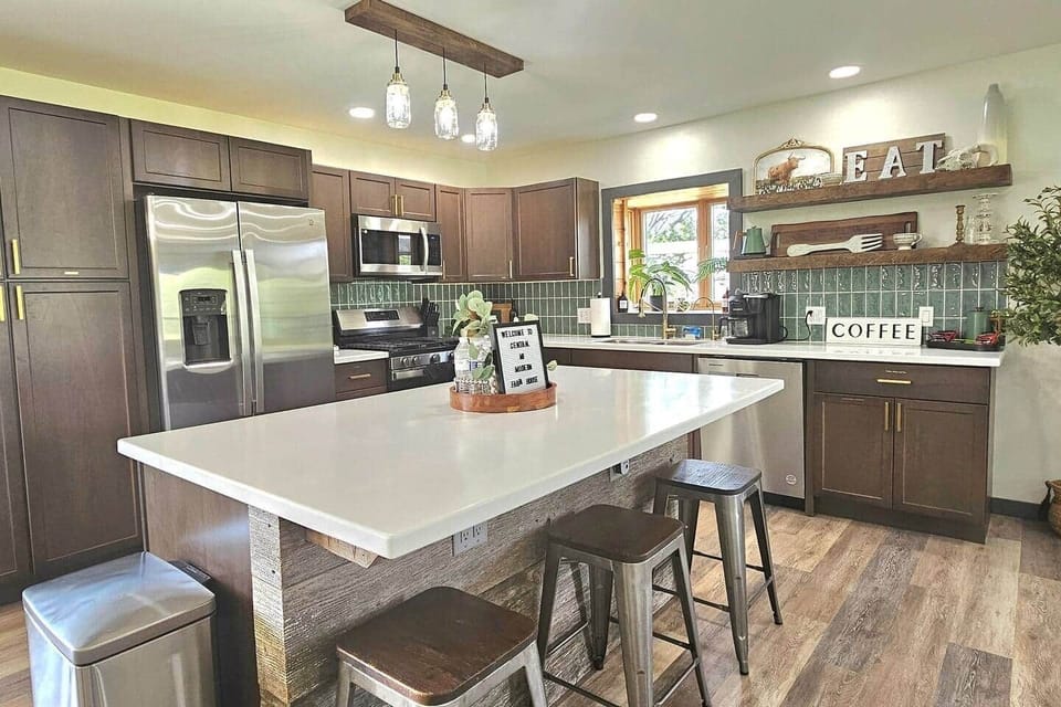 A fully stocked kitchen with almost any utensil, pot, pan or dish necessary for any family meal. We even have plastic wear and a high chair for the littles.