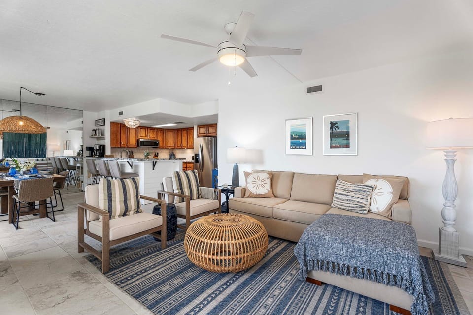 The open and airy living and dining room provide a perfect setting for relaxation
