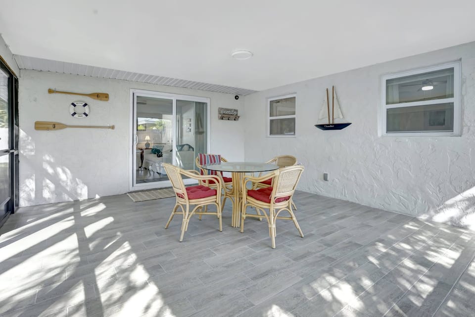 The double sliding doors lead to/from the family room
