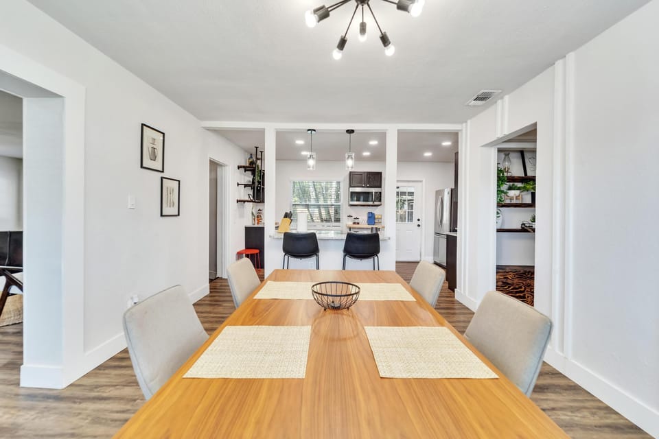 Dining room and full kitchen.