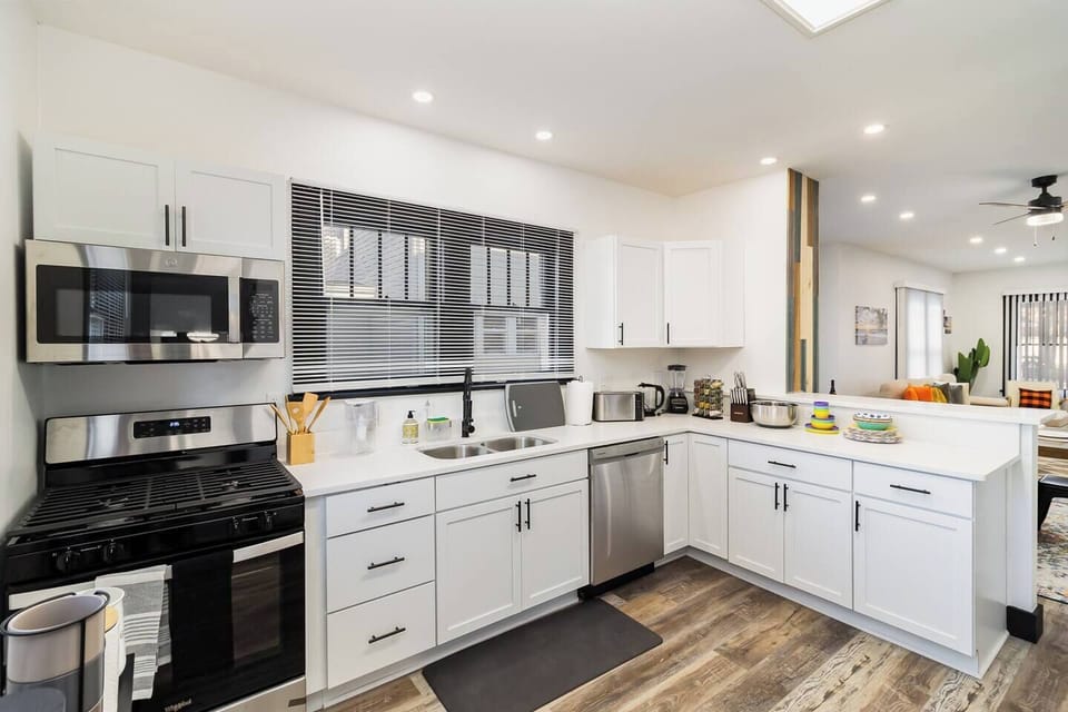 Spacious Kitchen to cook meals with| Outdinner Dinning Set || Kids plates and cups || Mixing Bowls || High-quality sharp knife Set || multiple spices || Blinder || Kettle || Four Slot Toaster || Tissue Paper || chopping Boards ||WProvided