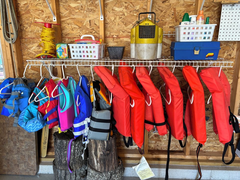Lifejackets. Safety first (owner is a nurse :) Games & cooler in garage.