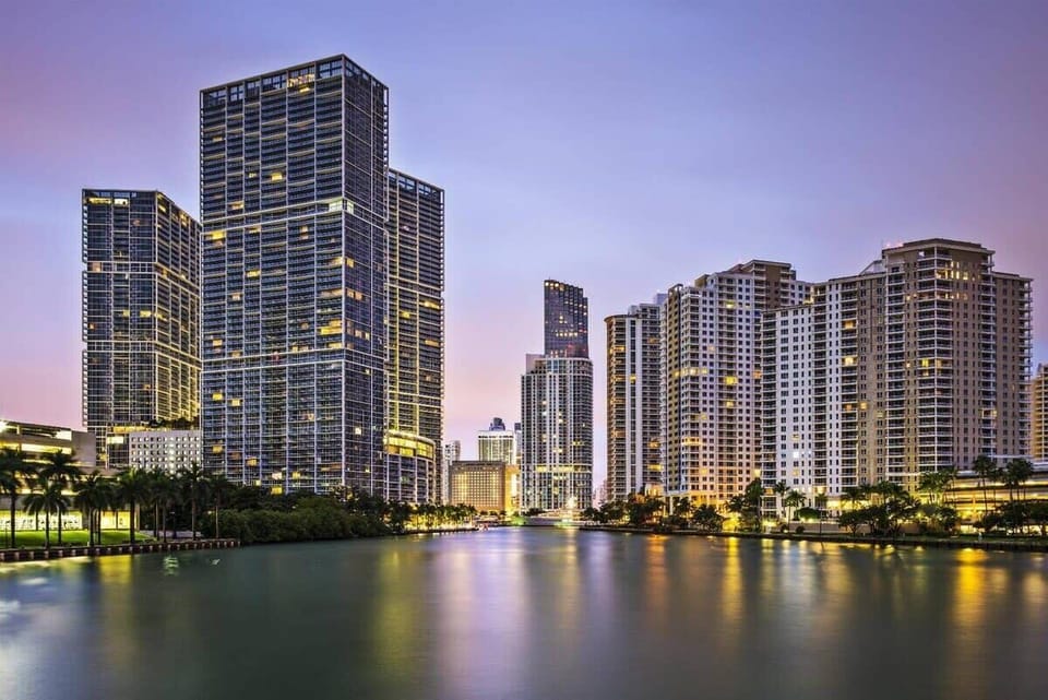 View of building complex (three towers on the left) from a boat - where our apartment is located.