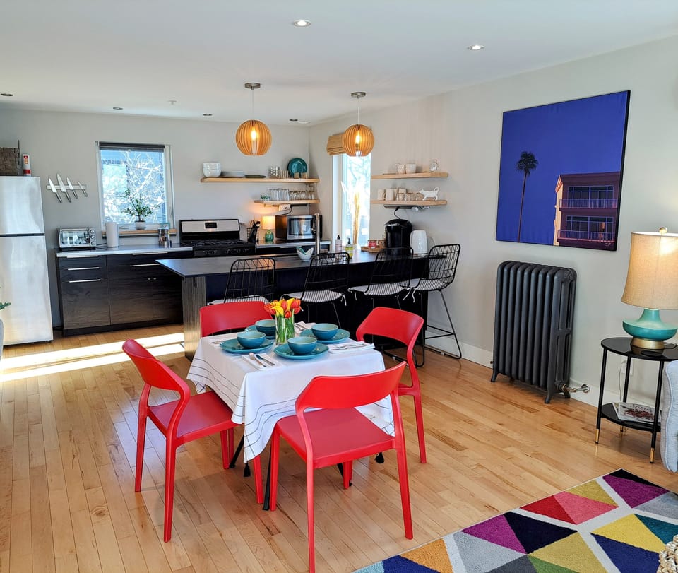 The patio table and chairs can be easily brought inside.