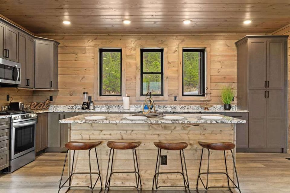 A modern kitchen with rustic charm!