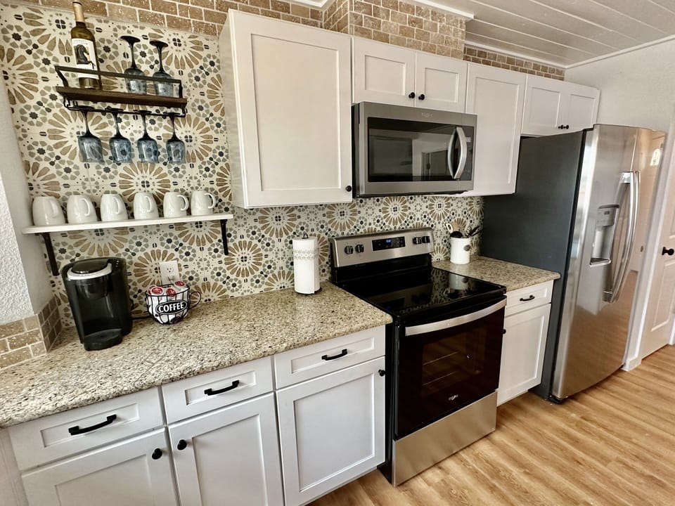 Kitchen also has a toaster, blender and a crockpot