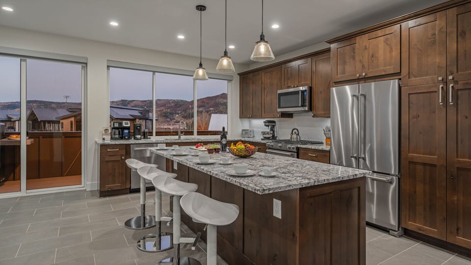 Kitchen, Upper Level - Island with deck access