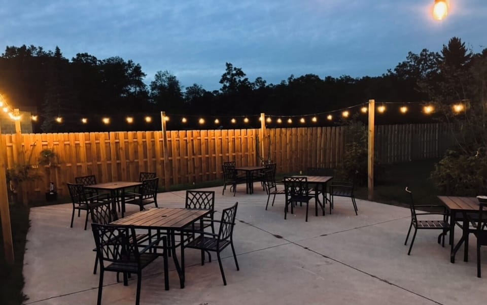 Garden patio at night
