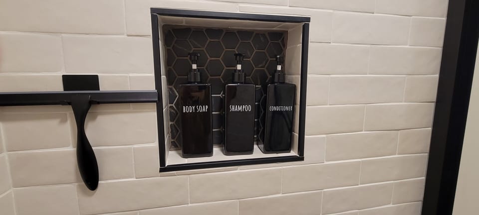 Shampoo, Conditioner & Body Wash provided along with hair dryer, iron & board.