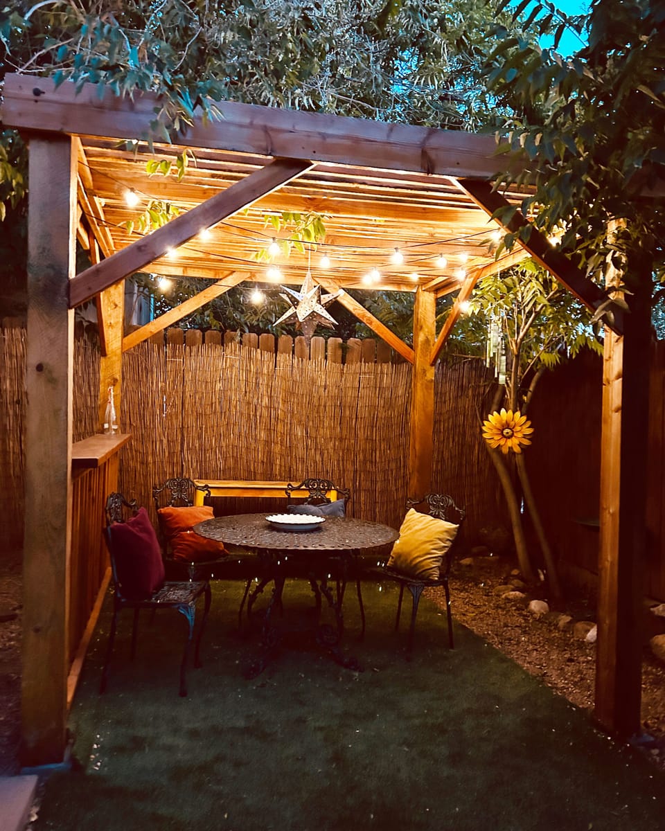 Handcrafted wooden ramada for sitting under the stars!