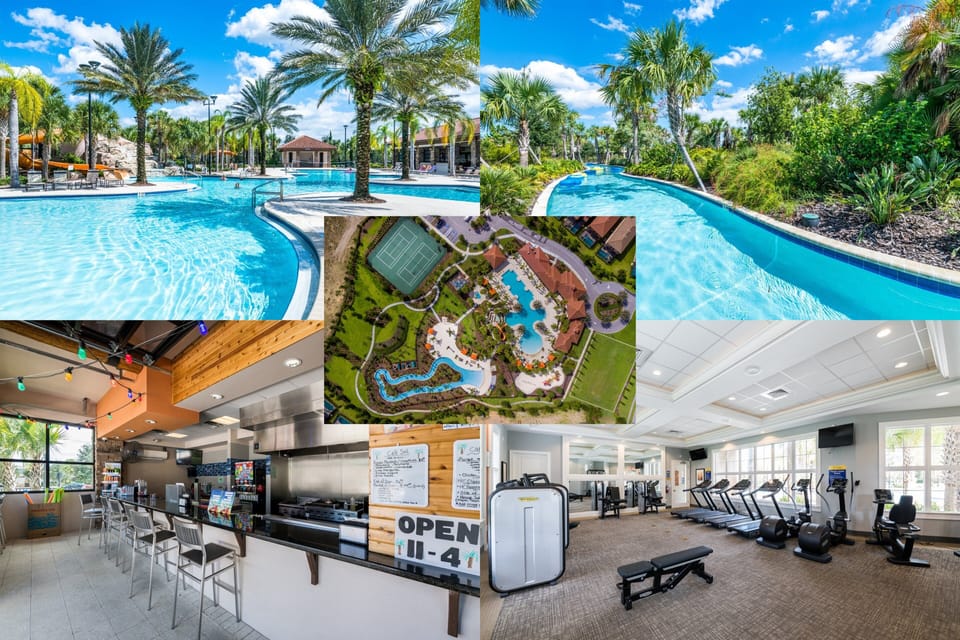 - Resort amenities include lazy river pools and fitness gym  
- Clubhouse bar tennis courts and fun spaces for all ages  
- Perfect vacation rental with endless recreation options