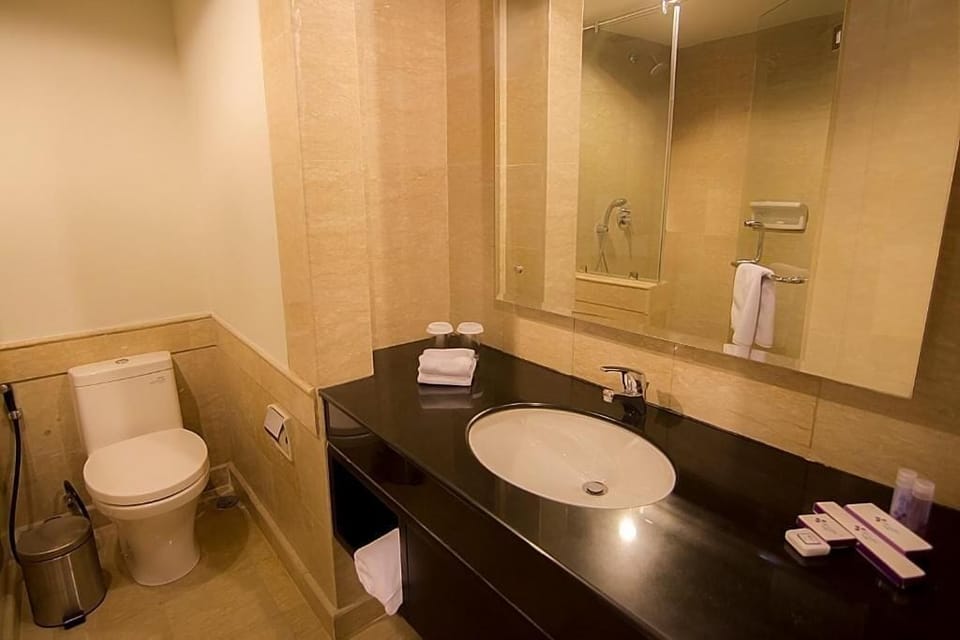 Shower, free toiletries, hair dryer, slippers