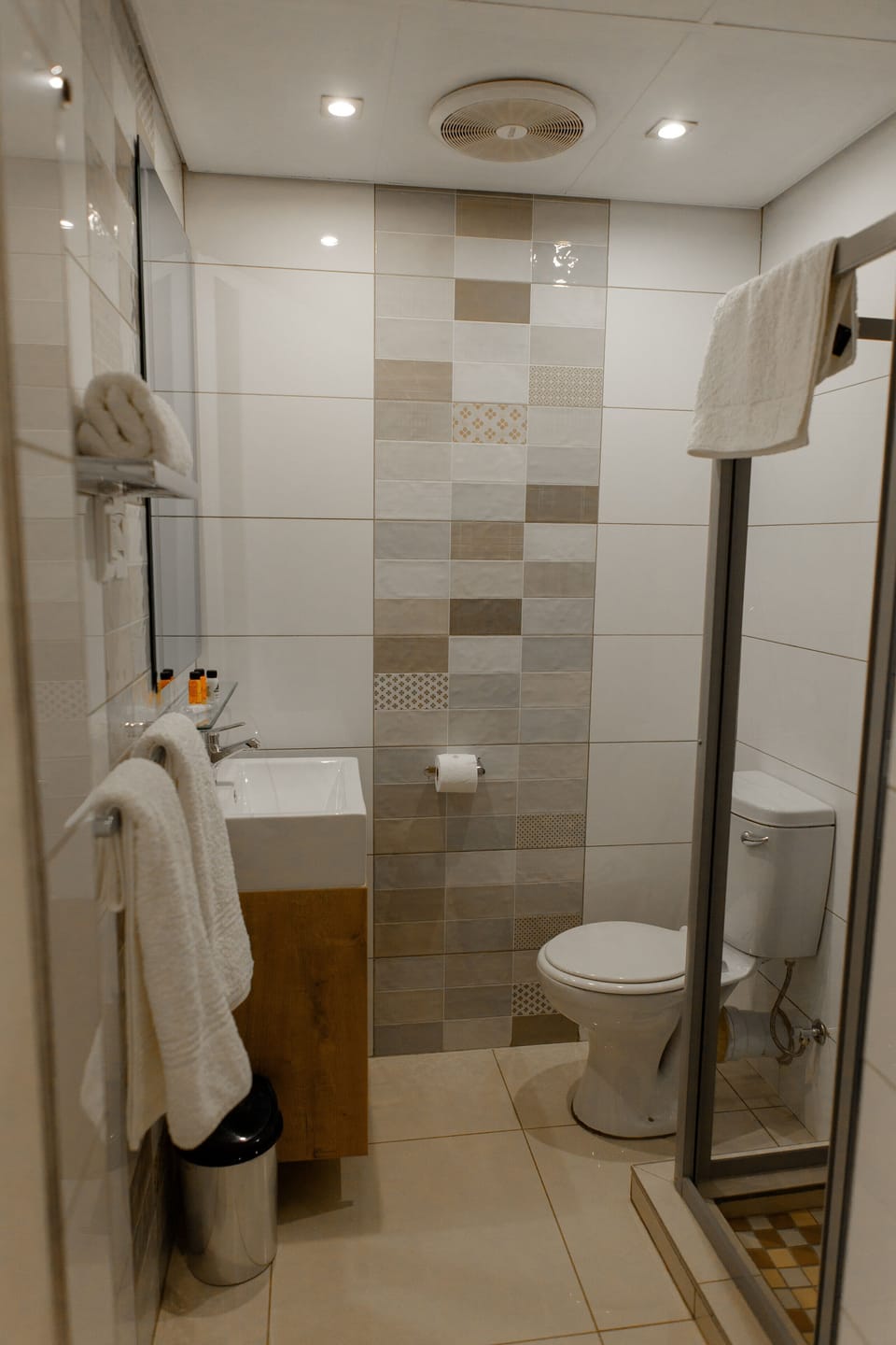 Shower, soap, shampoo, toilet paper
