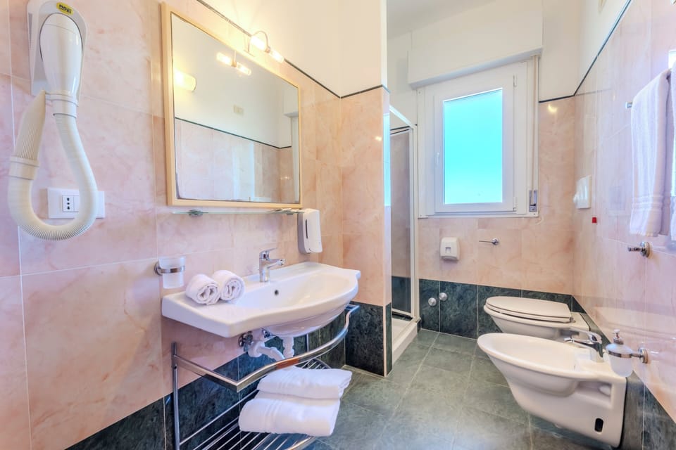 Shower, free toiletries, hair dryer, bidet