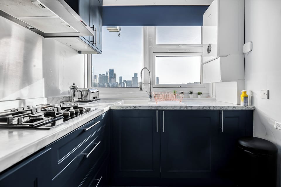 Full-size fridge, microwave, oven, stovetop