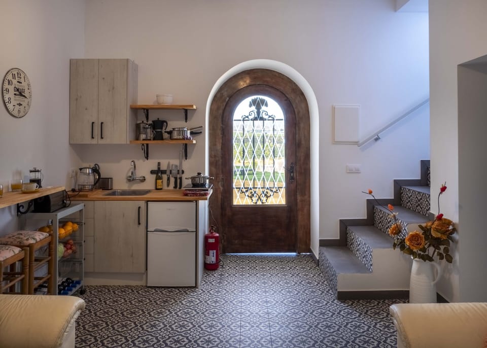 Front entrance and living area of the villa