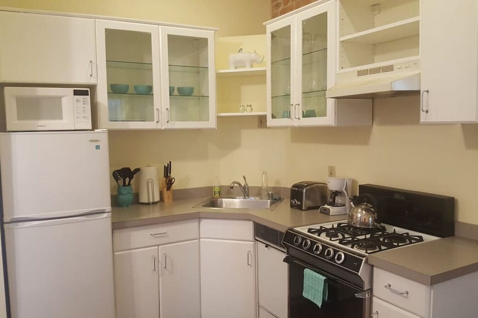Kitchen with the basic essentials, including a Keurig coffeemaker