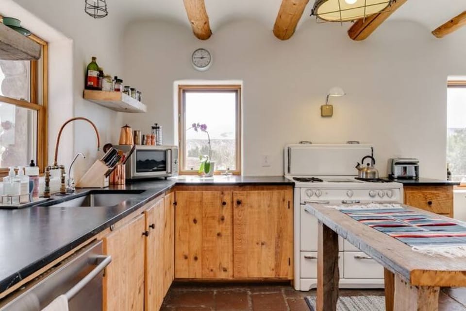 Kitchen is well stocked and fun to cook in. Soapstone counters!
