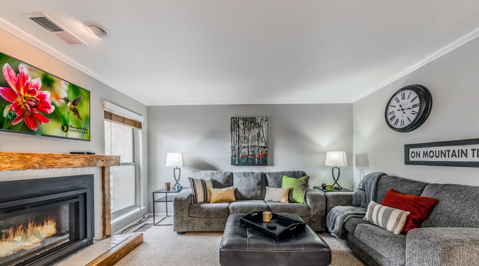 Cozy living area space with gas fireplace