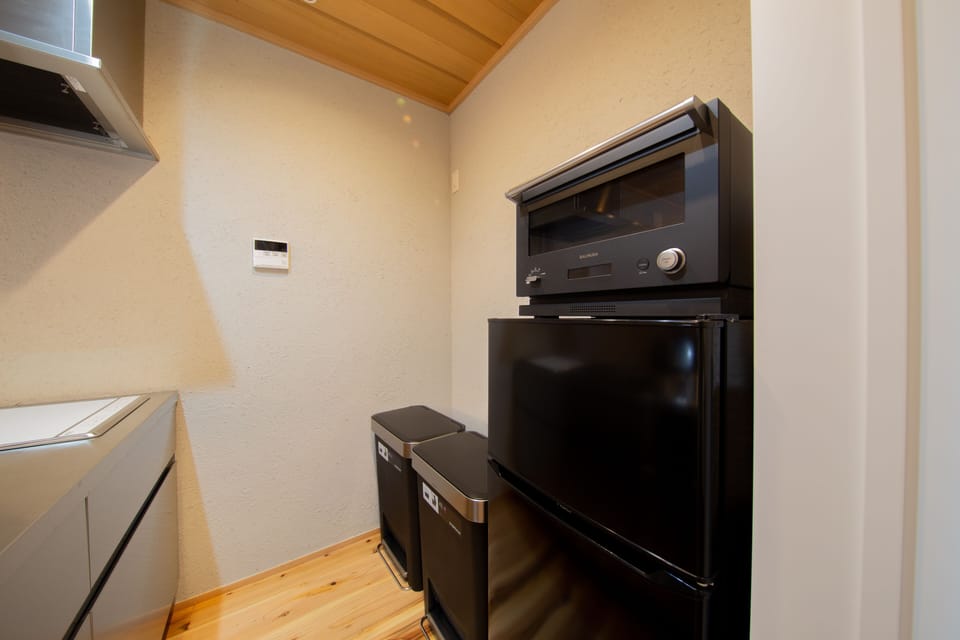 Apartment | Private kitchen | Full-size fridge, microwave, stovetop, electric kettle