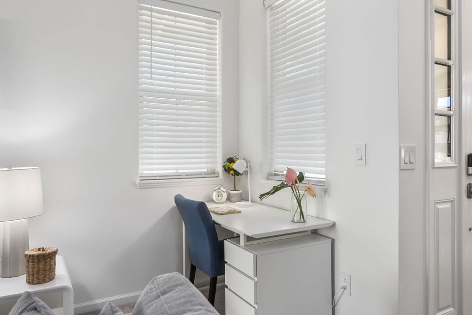 Desk area perfect for remote workers or students.