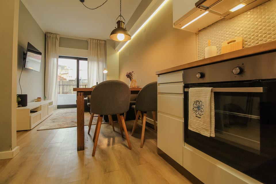 Kitchen and dining/living room well integrated.