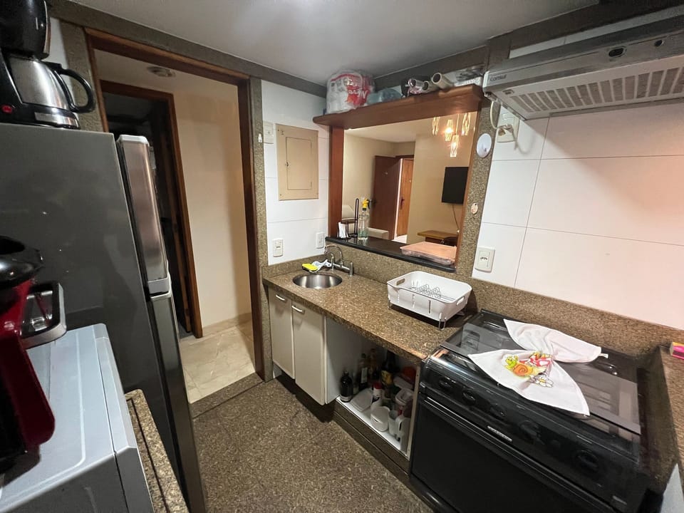 Fridge, microwave, blender, toaster oven