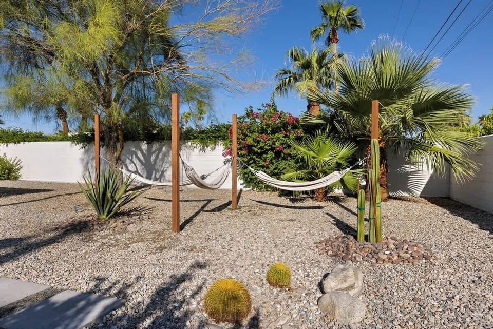 Three outside hammocks perfect for lounging under the Palm Springs desert skies and sunsets.