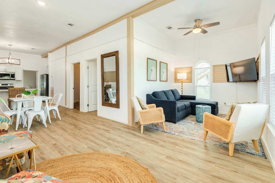 Updated living room with plenty of seating