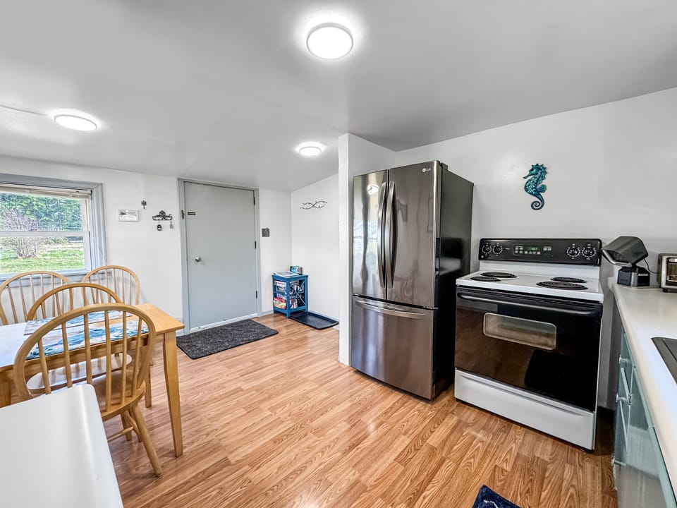 Full size fridge and oven. 