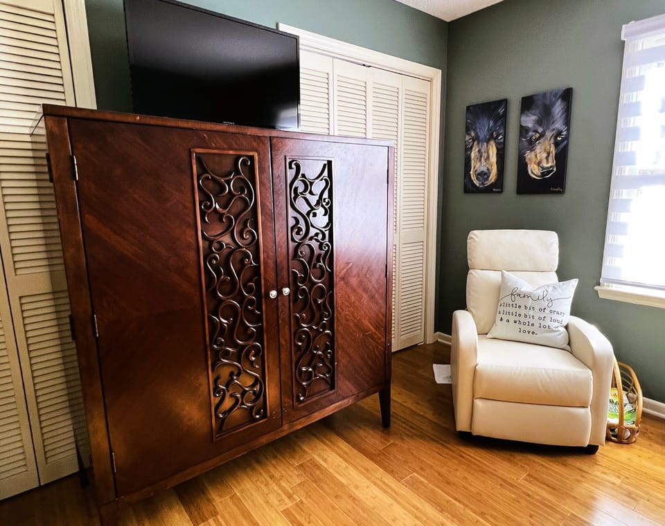 Reclining chair for relaxing, reading or just putting on your shoes.